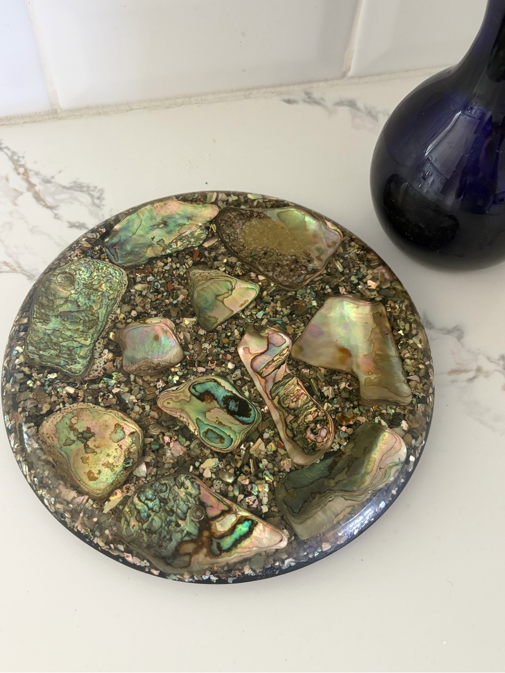 MCM Footed Trivet Abalone Vintage Kitchen Home Decor Handcrafted Laguna Beach - Picture 7 of 8